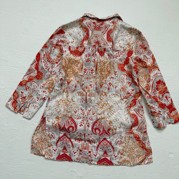 Chico’s 100% Linen Collared Tunic Top Floral Print 3/4 Sleeve Size 0/2P - Picture 7 of 7